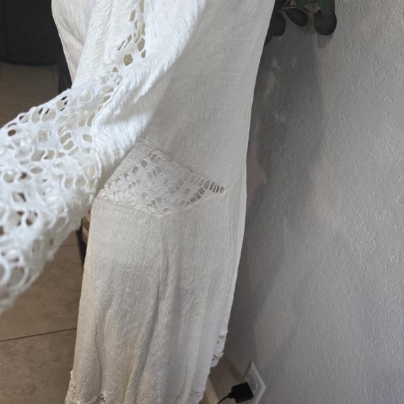 Free People Fit Flare Knit Skater Dress 3/4 Slv Lace Mesh Cutout  stretch Size L - Picture 2 of 12